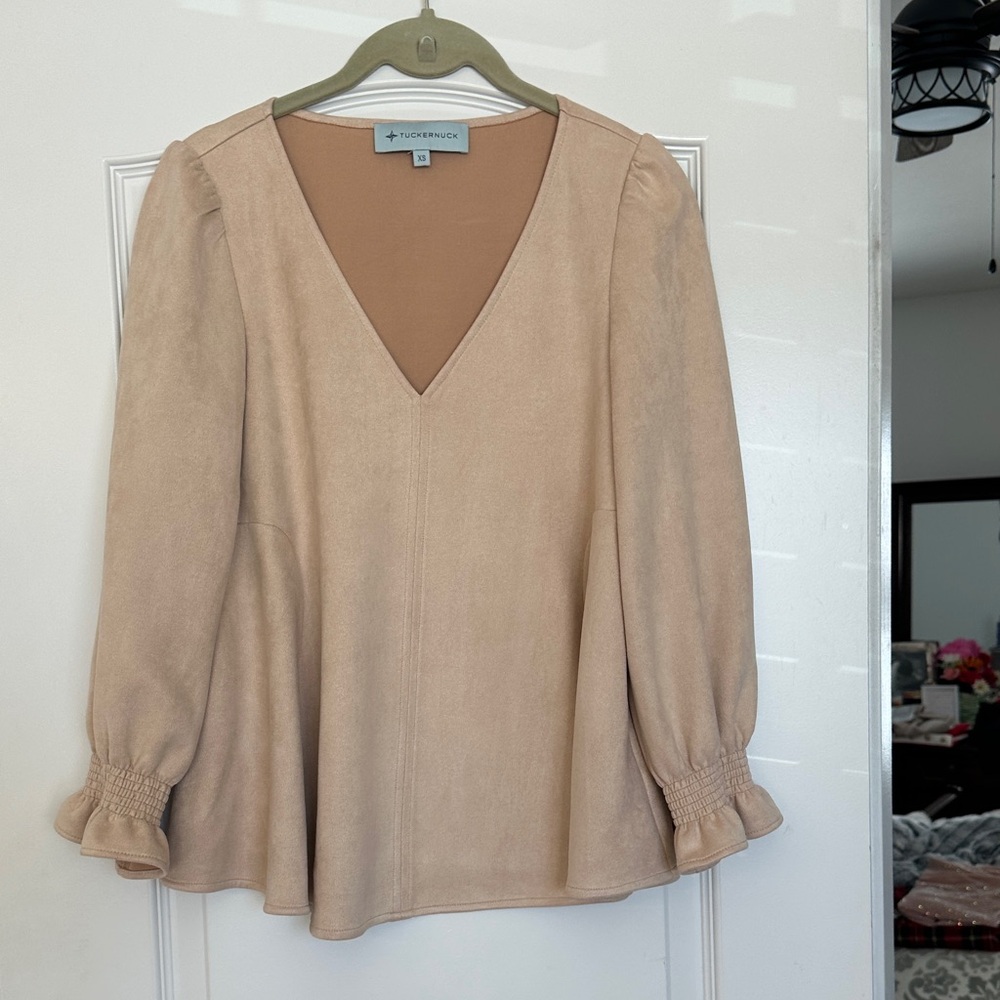 Tuckernuck Bone Suede Easton Blouse in faux suede